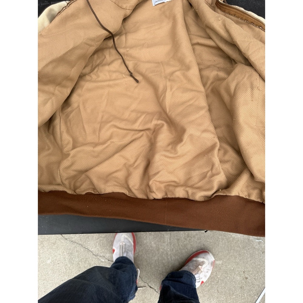 Vintage Carhartt Duck Canvas Hooded Work Jacket Distressed Brown XL Tall - Picture 6 of 10